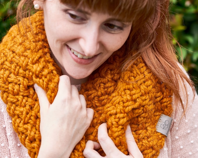 Featured listing image: Nested Herringbone • Infinity Scarf • Chunky Knit • Colour: TOFFEE