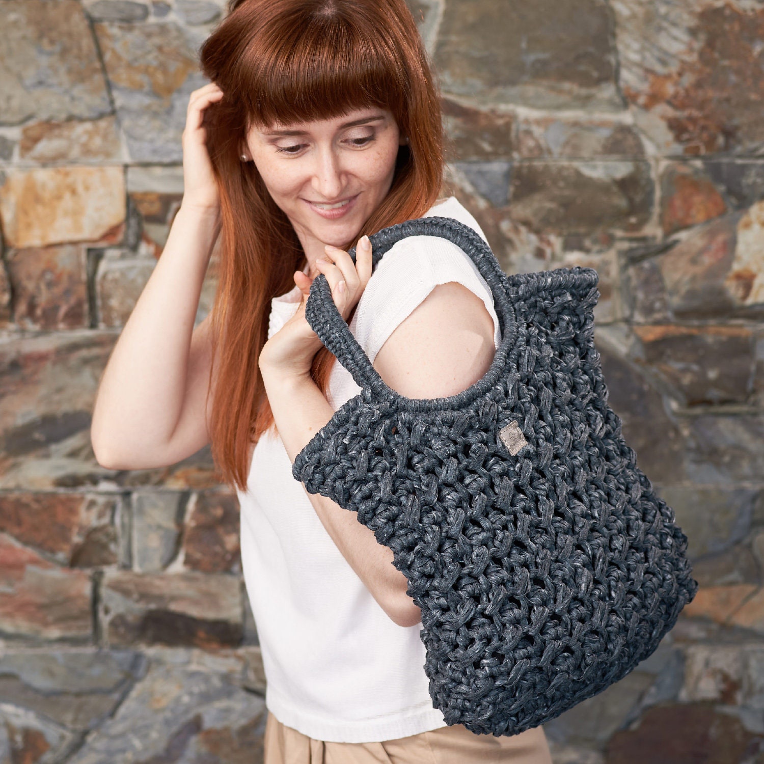 Acorn • Tote Bag • Crochet Chunky Knit • Colour: ELDERBERRY