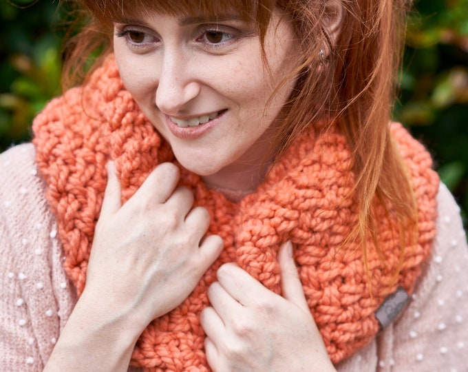 Featured listing image: Nested Herringbone • Infinity Scarf • Chunky Knit • Colour: GRAPEFRUIT