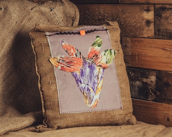 Handmade Coffee Bean Bag Pillow with Handstitched Goat | One-of-a-Kind Rustic Home Décor