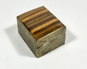 Tiger Eye Gemstone Pill Box, Miniature Box, Geometric Box, Pillbox, Metal Box, Asymmetrical Geometric Box, Gemstone, Tigers Eye