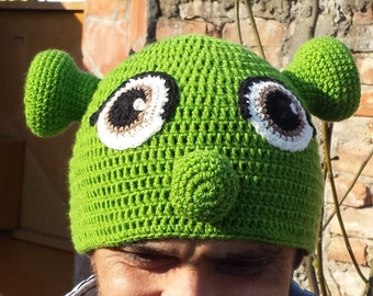 Cartoon Hand Crocheted Hat Green Monster Crochet Character Hat Hand Crochet Woolen Winter Hat Cartoon Monster Wool Truck Hats Halloween Hat