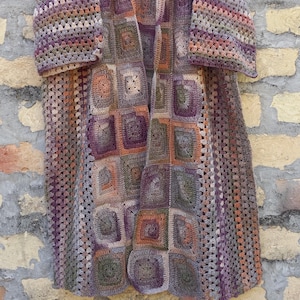 Handmade Crochet Granny Square Patchwork Coat Wool Blend Boho Oversized Cardigan Eco Friendly Knit Slow Fashion Wearable Art
