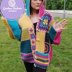 Chaleco cuadrado de abuela hecho a mano de ganchillo, top de algodón con parches coloridos, estilo bohemio vintage para festivales, ropa de verano a la moda para mujer, regalo único para amantes del arte.
