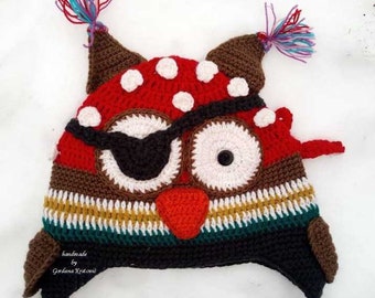 Owl Crochet Winter Hat Pirate Owl Hand Crocheted Wool Owl Hat Crochet Pirate Cartoon Character Trucker Hat Suitable For Adults And Children