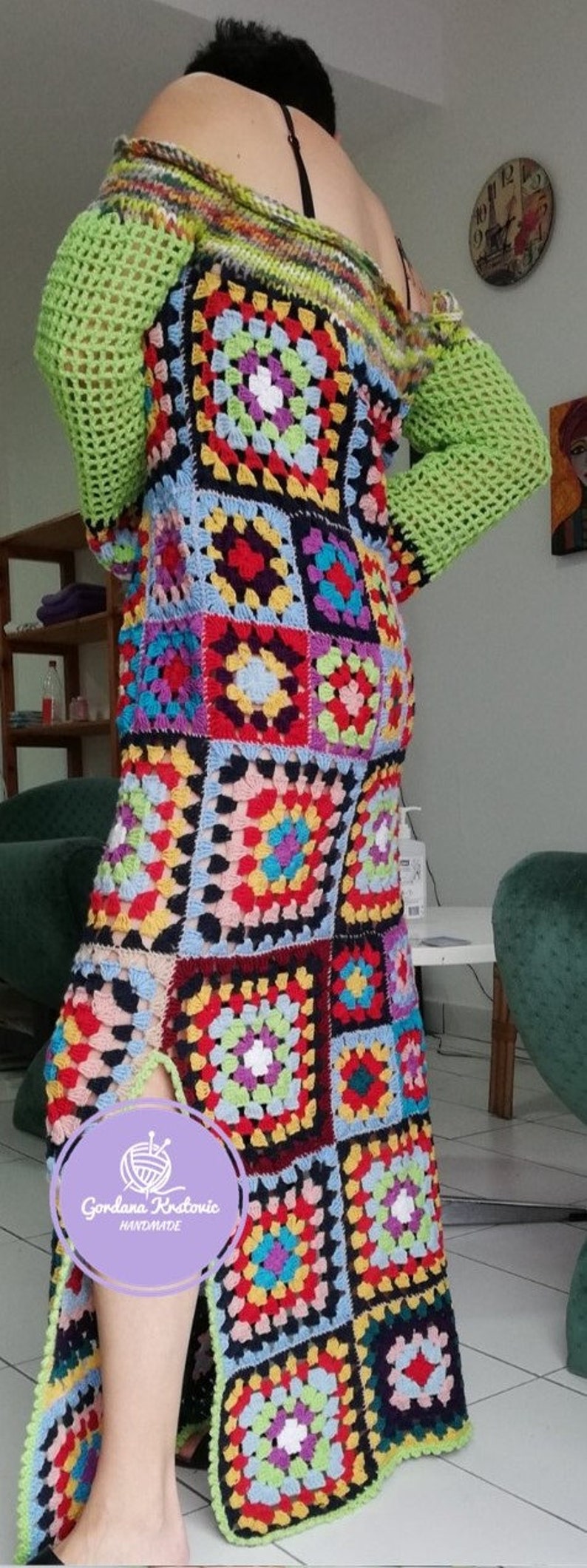Granny Square dress,Long dress,Spell and Gypsy dress,Hippie Gypsy dress,crochet patchwork dress,crochet dress,maxi dress,multicolor dress
