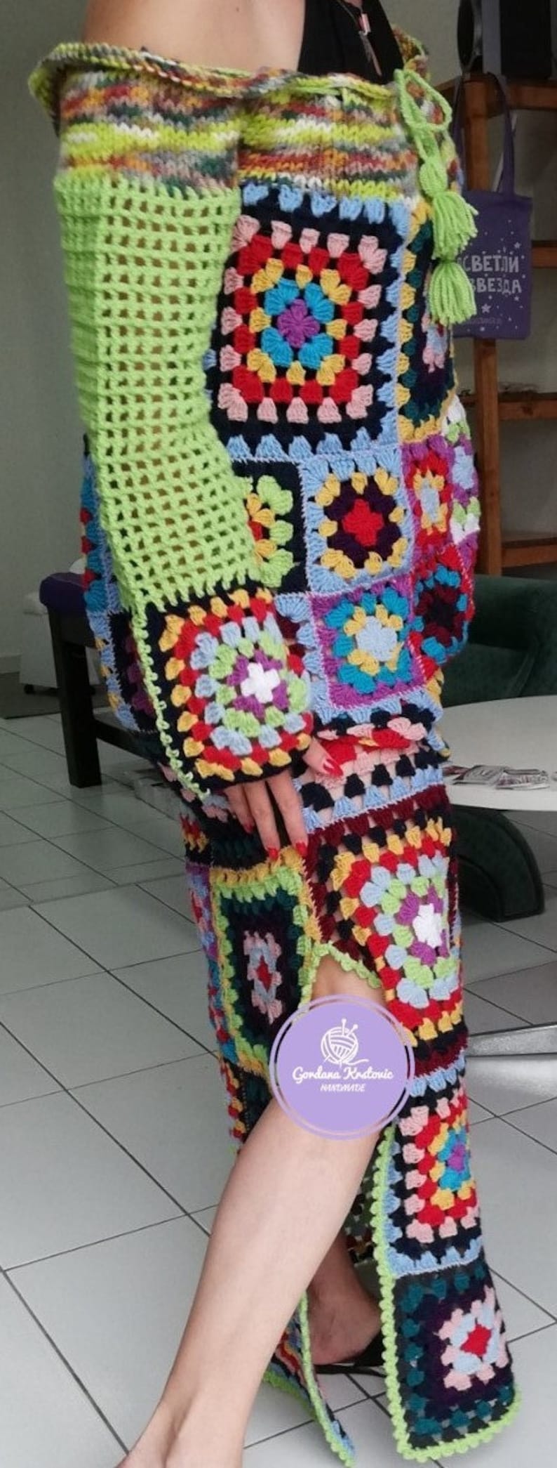 Granny Square dress,Long dress,Spell and Gypsy dress,Hippie Gypsy dress,crochet patchwork dress,crochet dress,maxi dress,multicolor dress