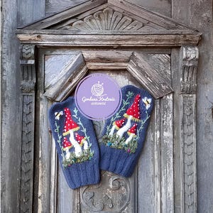 Gezellige grijze wollen wanten handgeborduurde winterhandschoenen Zachte warme handgemaakte wollen accessoires Uniek cadeau voor dames Koud weer Draag wol