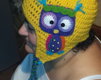 Crochet Owl Winter Hat Hand Crocheted Yellow Unique Hat Hand Crocheted Owl Cartoon Character Trucker Cap Suitable For Adults And Children