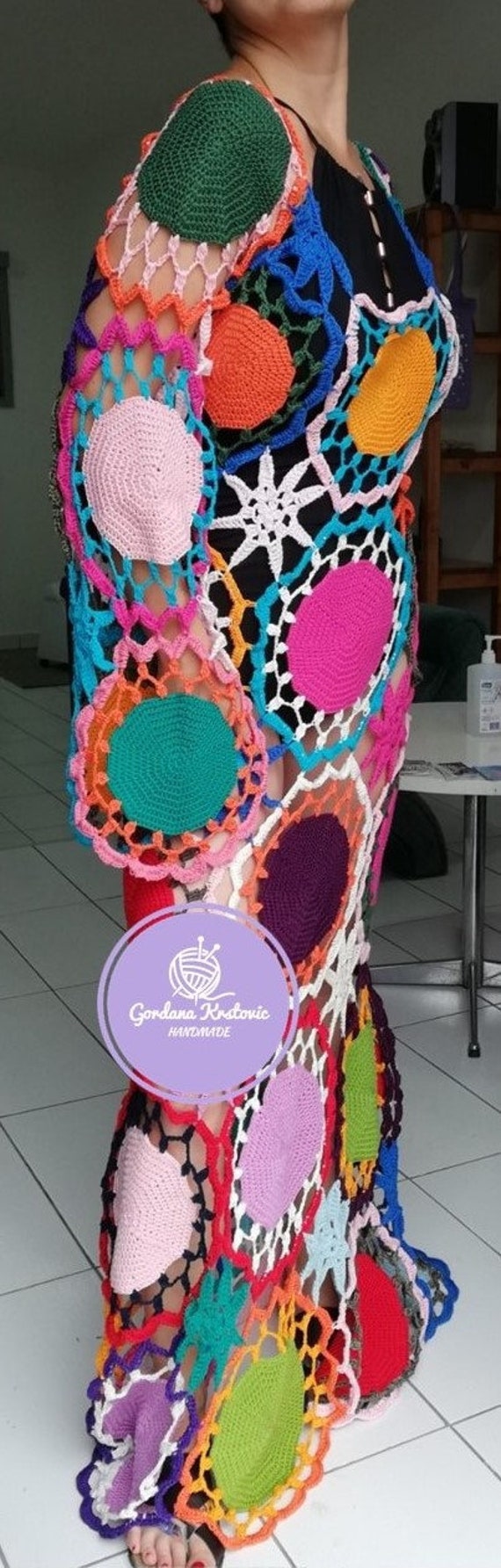 Summer knitwear Knitted boho beach dress Natural yarns hand knitted dress Woman midi lightweight dress See throught crochet