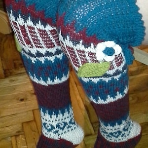 Wool Hand Knitted Leggings Cozy Warm Winter Wearable Art  Socks Slow Fashion Eco Friendly Knit Heirloom Quality Limited Edition