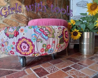 Handmade Flower Rubber Stools Home Decor Handmade Ottoman Recycled Car Tire Unique Home Stool With Wheels Under Seat Space Storing Items
