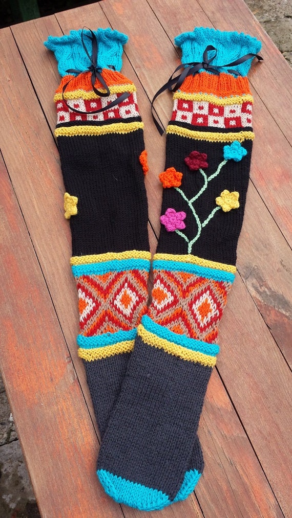 Gestrickte Blumen Leggings Enge Hohe Socke Geschenk Für Frauen