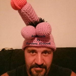 Hand Crocheted Tubular Beanie Novelty Barrel Stitch Curved Top Wool Acrylic Blend Cozy Gag Gift Playful Winter Hat Handmade Limited Edition
