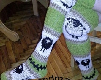 Knitted Sheep Leggings Knitted Socks Leg Warmers Tight High Sock Gift For Women Wool Hand Knit Sheep Unique Fashion Socks Ready To Ship