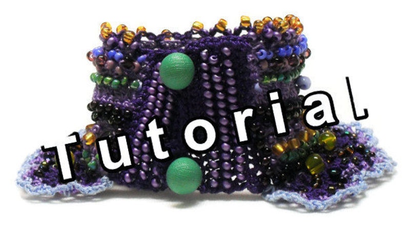 Tutorial, Pattern, Viola, colourful, crochet, beaded, cuff bracelet, crochet tutorial, beading tutorial, jewelry tutorial image 1