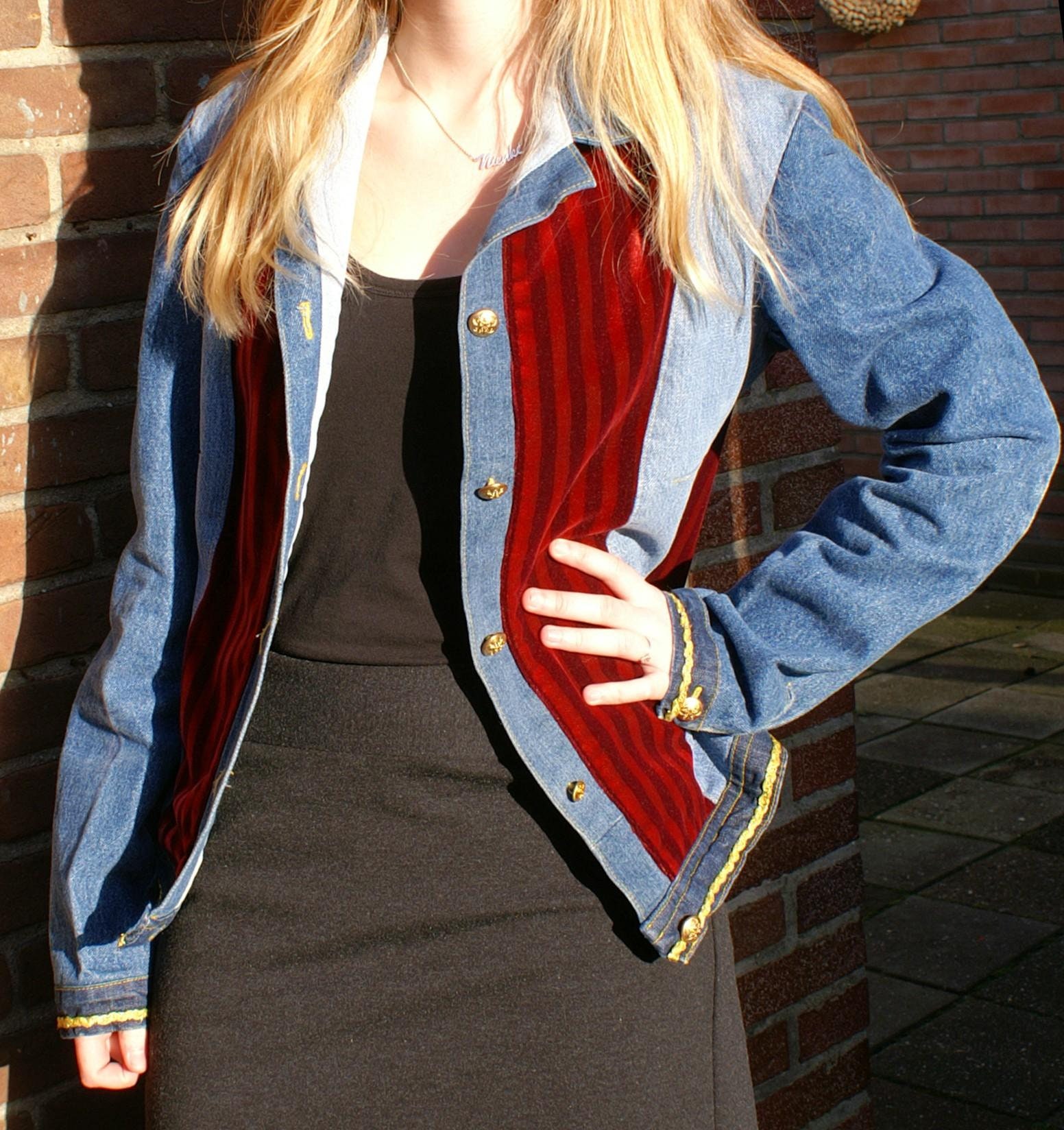 Jacket, made of jeans and velvet, size M/L