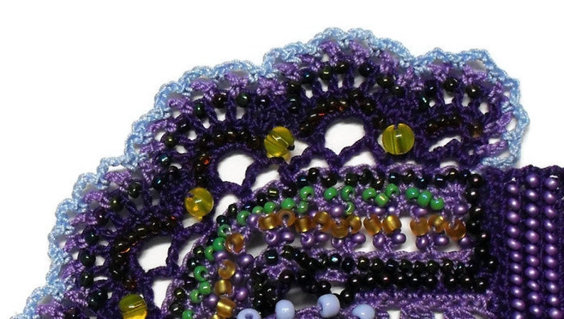 Tutorial, Pattern, Viola, colourful, crochet, beaded, cuff bracelet, crochet tutorial, beading tutorial, jewelry tutorial image 3