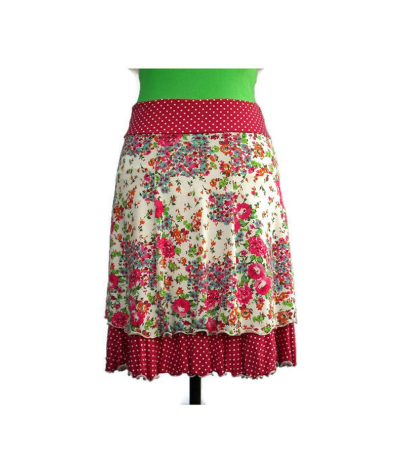 Summer, handmade romantic skirt, flowers dots M image 1