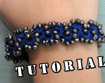 Muster, Tutorial, Muster-PDF, Häkelarmband mit blauen Perlen, handgefertigter Schmuck, Baumwollgarn, 'Dalea'