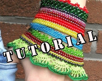 Pattern, tutorial, Circaea Lutetia, crochet beaded cuff bracelet