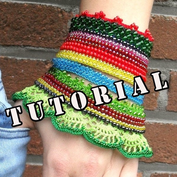 Pattern, tutorial, Circaea Lutetia, crochet beaded cuff bracelet