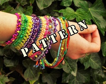 Pattern, tutorial, beaded cuff bracelet, statement jewelry, crochet wrist band, crochet pattern, loose bracelets,  Emily