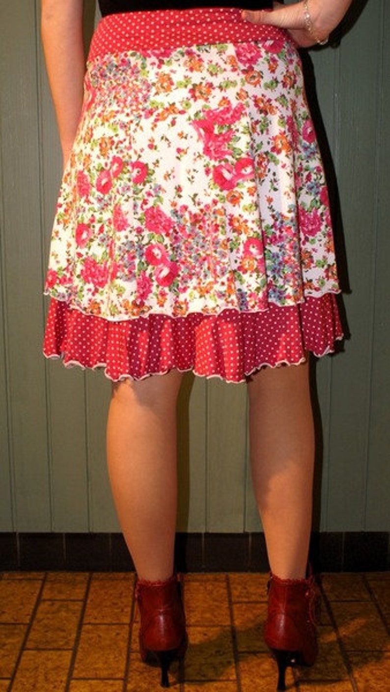 Summer, handmade romantic skirt, flowers dots M image 4