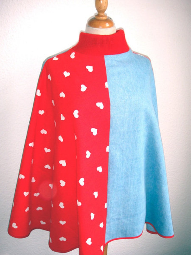 Poncho/_denim Light Blue /& Hearts