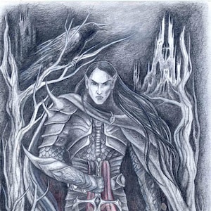 Original Graphitstift Zeichnung: Signierte Fantasy Kunst