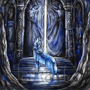 Dipinto acrilico originale di lupo: arte fantasy oscura, fosforescente