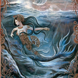 Art sirène steampunk signé : aquarelle originale