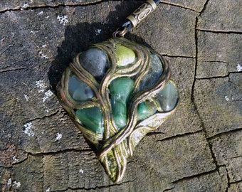 The Tree - Handmade pendant, handmade jewellery, green gemstone pendant, polymer clay, nature lover, fantasy art, elven, one of a kind