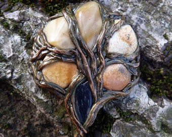 The Tree - Handmade pendant, jasper stones, handmade jewellery, gemstone pendant, polymer clay, nature lover, fantasy art, elven, unique