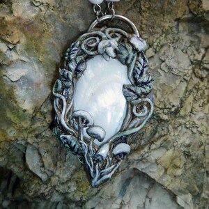 Handmade Polymer Clay Pendant: Fantasy Forest, Mother of Pearl, Elven Jewelry