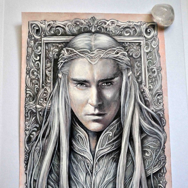 Elven king - Original drawing, gift for her, fantasy art, signed portrait, painting, royal elf portrait, wall art, wall decor, original art