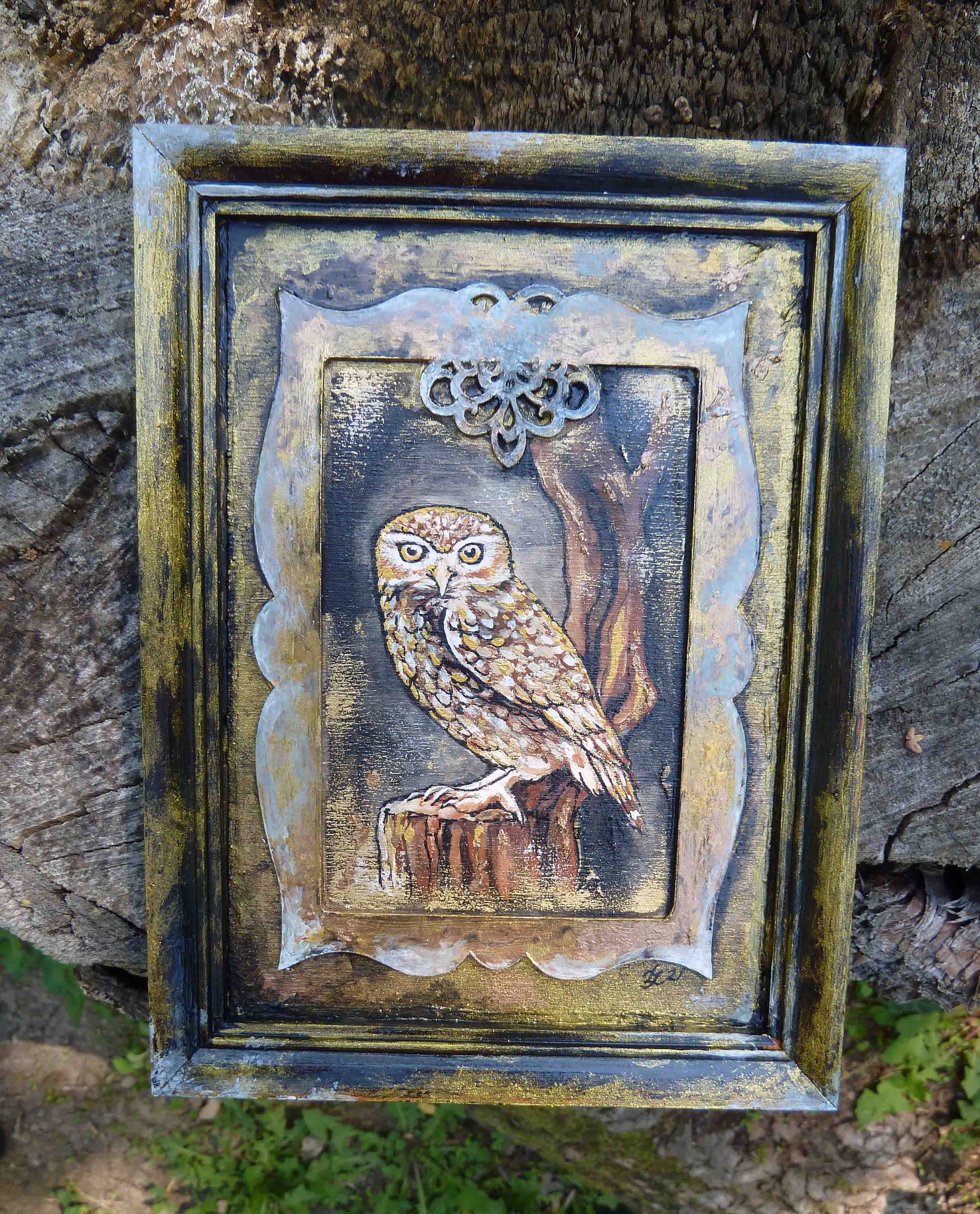 Owl Original Acrylic Painting on Wooden Board Small Signed Etsy