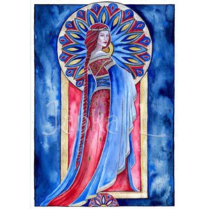 Red Queen - Original illustration, signed art, fantasy painting, fairytale, golden painting, historic portrait, woman painting, wall art