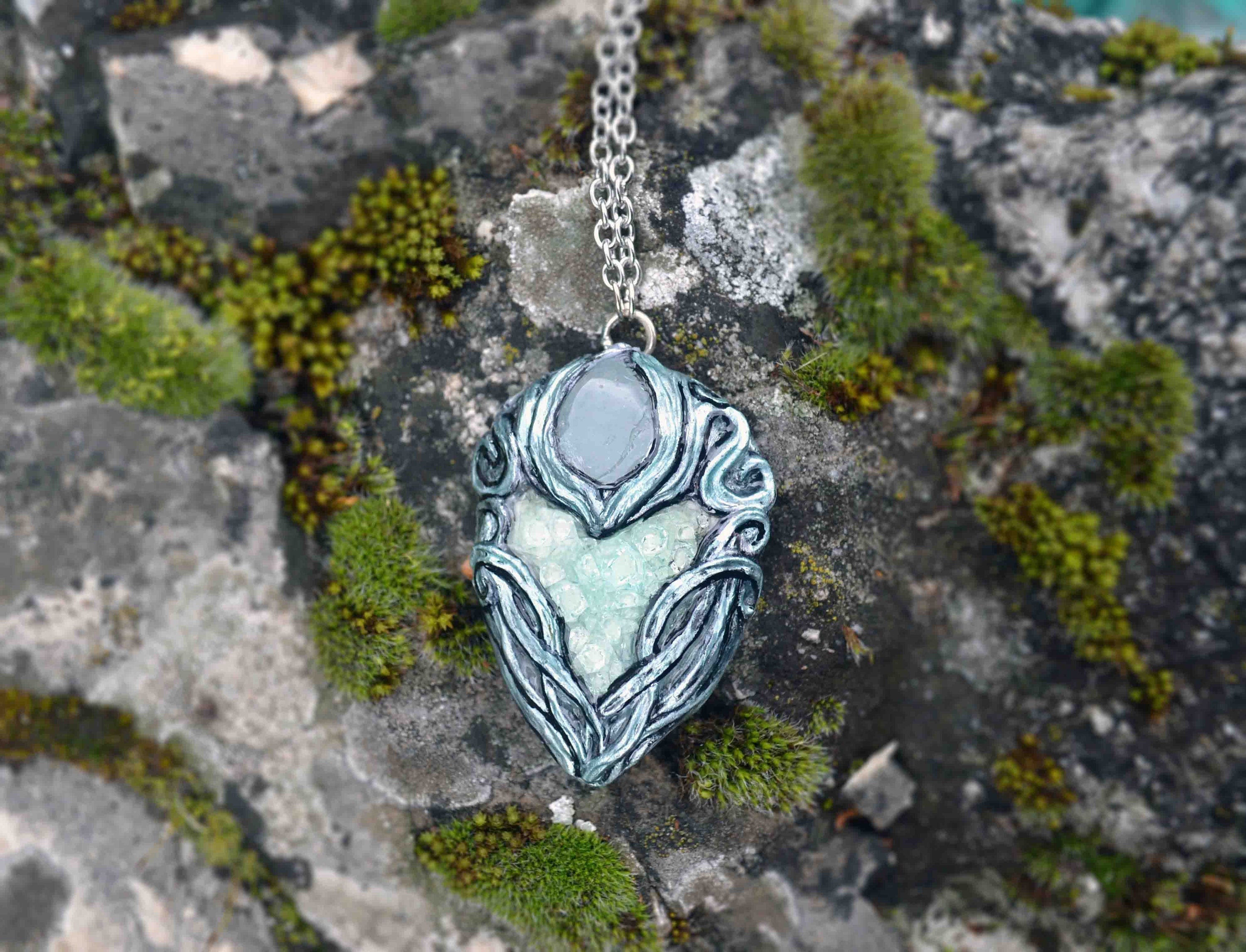 Handmade pendant, elven jewelry, ceramic stone, polymer clay