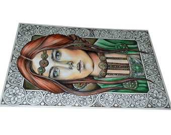 Medieval beauty - Original drawing with huge amount of details - Daralis, historic portrait, fantasy woman, strong beauty, signed art