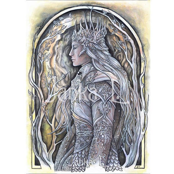 Elven king - Original illustration, elven art, original painting, fantasy art, elf portrait, signed painting, wall art, unique gift