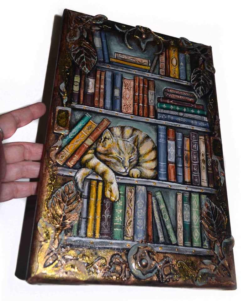 Bookshelf Original Acrylic Painting on Canvas Books Etsy