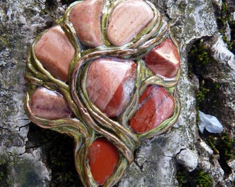 The Tree - Handmade pendant, jasper stones, handmade jewellery, gemstone pendant, polymer clay, nature lover, fantasy art, elven, unique