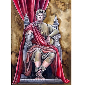 Imperatore - Illustrazione originale, Cesare, arte originale, uomo, arte firmata, pittura ad acquerello, Roma, Romana, arte murale, magia, arte storica