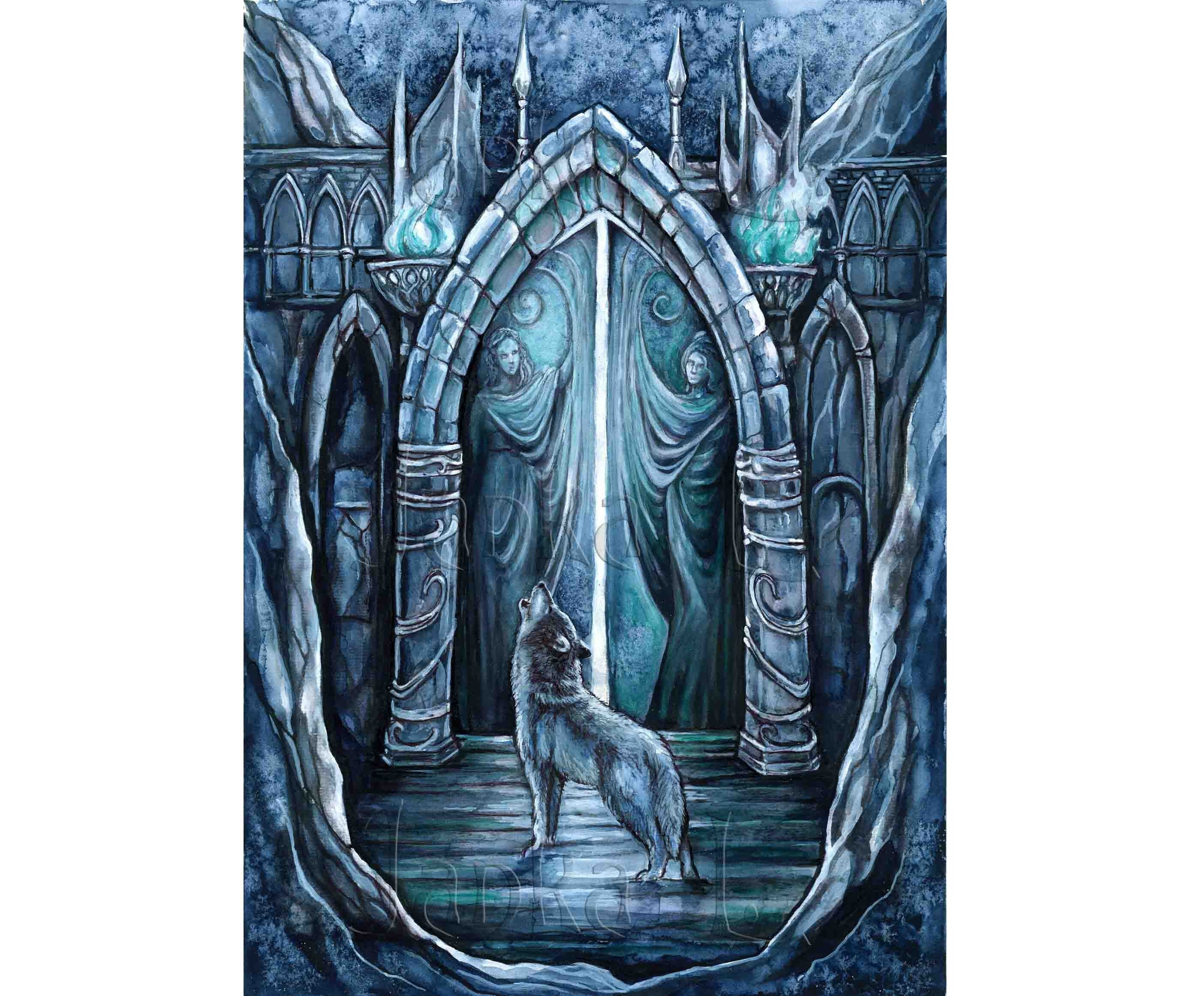 Signed Wolf Watercolor Painting: Fantasy Night Original art