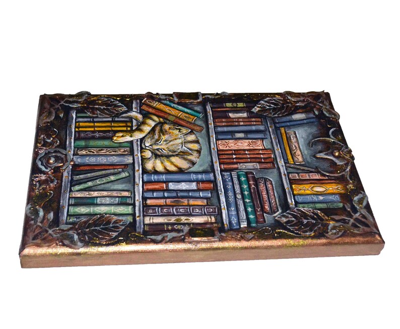 Bookshelf Original Acrylic Painting on Canvas Books Etsy