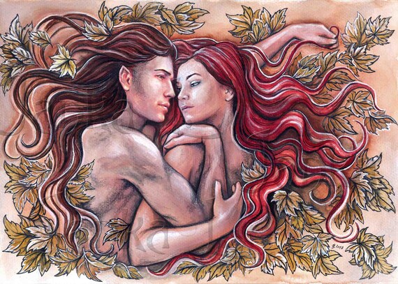 Elven Love Couple Watercolor Painting: Romantic Fantasy Art