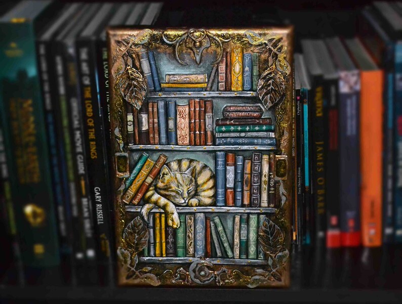 Bookshelf Original Acrylic Painting on Canvas Books Etsy