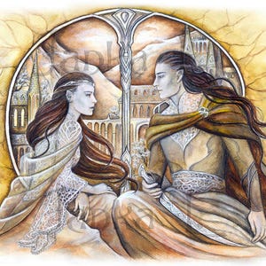Romantic Elf Art: Original Watercolor Painting, Signed Fantasy Wall Art