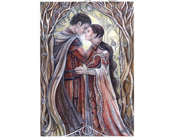 My Elven Love - print, fantasy art, fairytale painting, elf couple, signed print, love, romantic wallart, valentines day